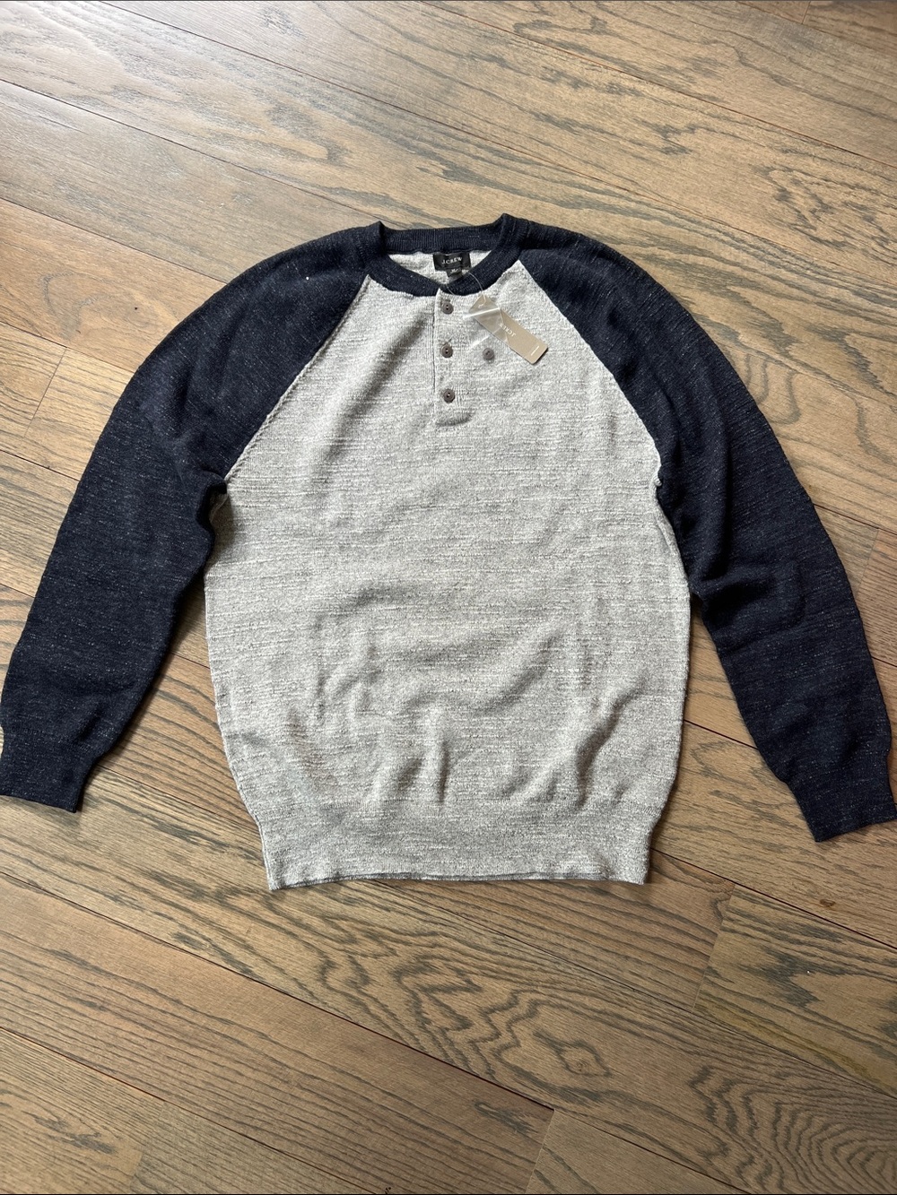 J. Crew Two-Tone Henley Sweater in Light Gray  and Charcoal Gray